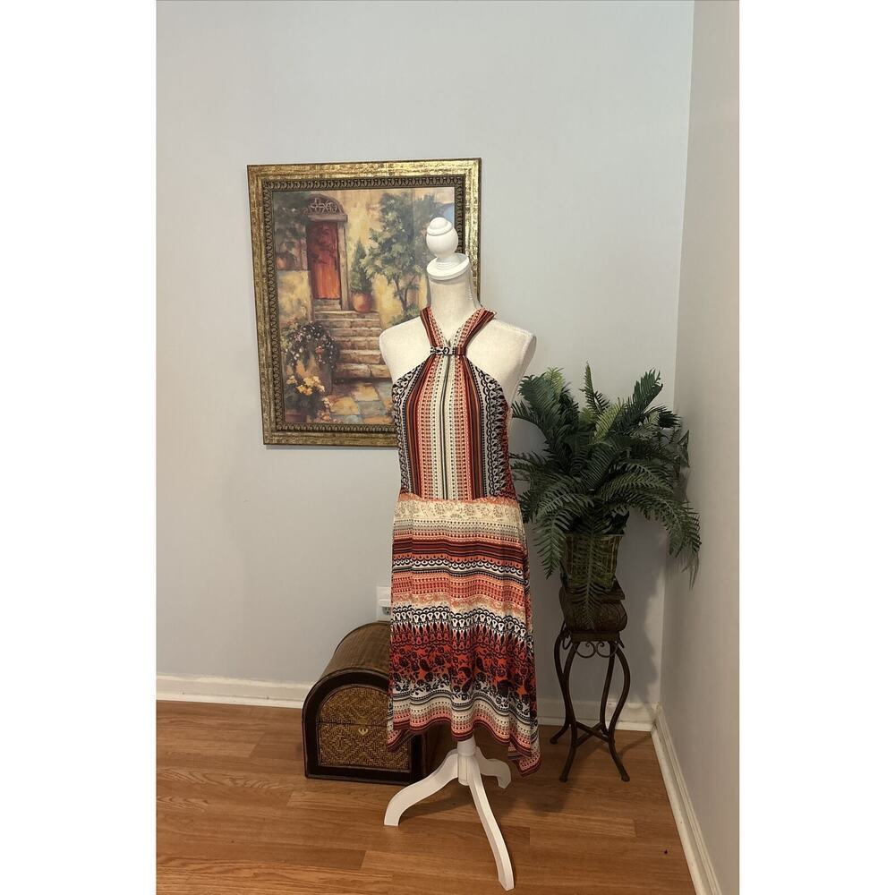 Cato Women Dress Size M Y2K Boho Sundress Halter V-Neckline Asymmetrical Hem